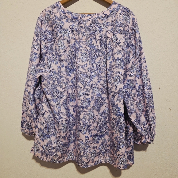 J Jill Love Linen Pink & Blue Tunic Top Paisley Floral Casual Beachy Women's 2X - Picture 3 of 10